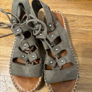 G by Guess Brown and Green Lace-Up Sandals